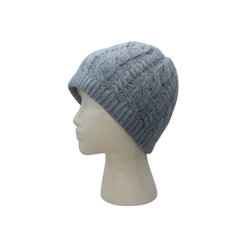 Canadian Toque GRAVIS Cable Knit 100% Wool Beanie Hat  Fleece Lined Blue Grey